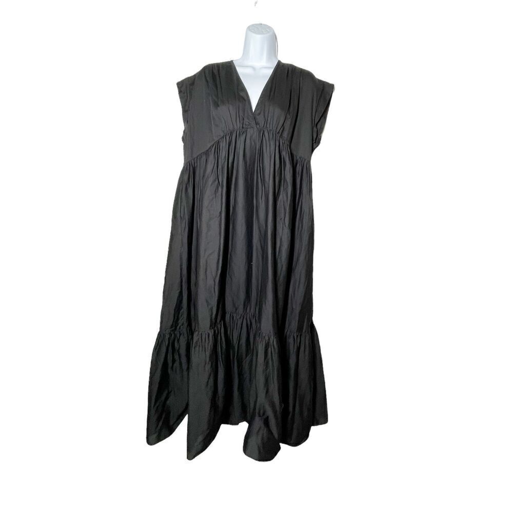 ENRICA black maxi dress Made in Japan one size fits all cotton sleeveless New